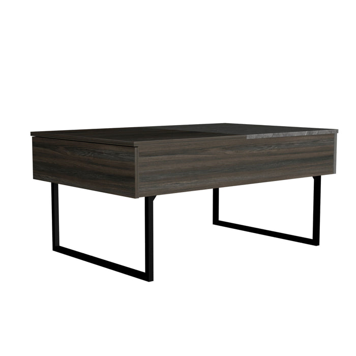 39" Wood And Metal Lift Top Coffee Table With Drawer - Espresso And Black