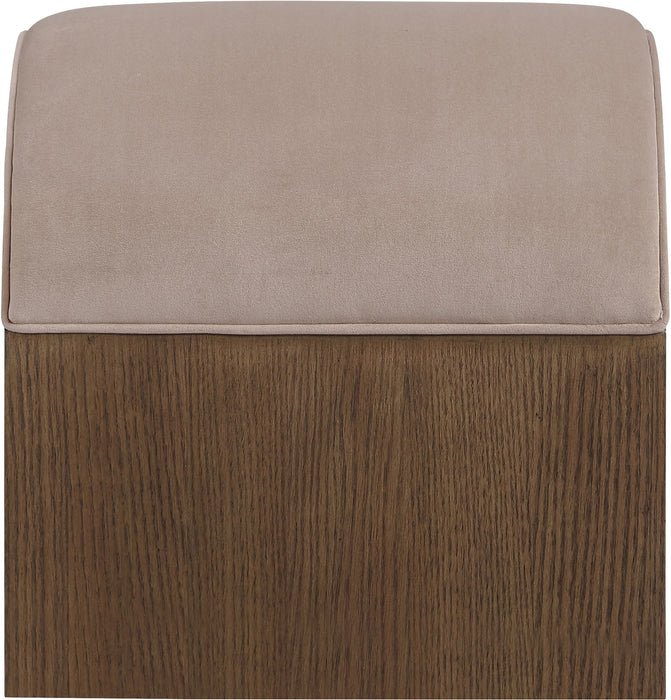 Velvet upholstered bench by Meridian Furniture featuring a sleek design and plush fabric, ideal for modern living spaces.