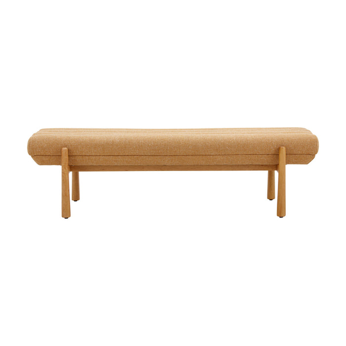 Sunflower yellow Julianna heavy linen upholstered bench by TOV Furniture with wooden legs and cushioned top.