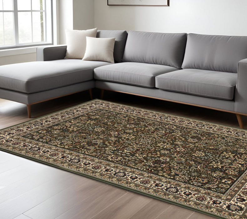 7' X 10' Oriental Area Rug - Green And Ivory