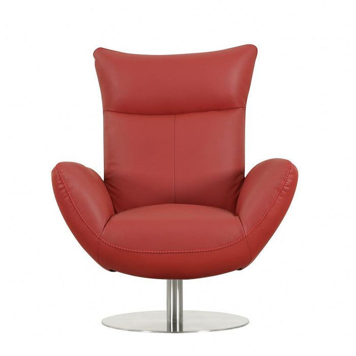 Genuine Leather Swivel Lounge Chair - Red And Silver