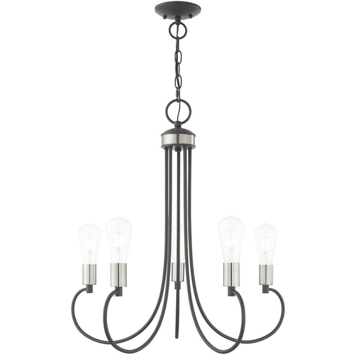 26" Five Light Dimmable Chandelier With Shades - Gray