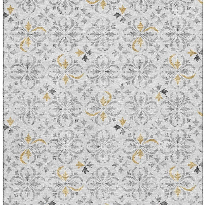 10' X 14' Floral Washable Area Rug With UV Protection (673969) - Silver / Gray