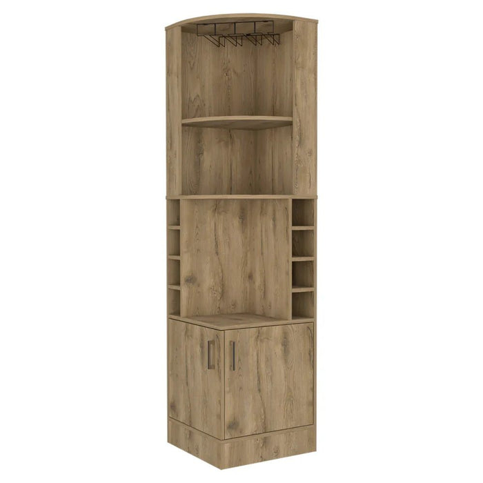 Corner Bar Cabinet With Eleven Shelves - Natural