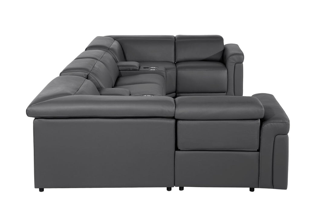Italian Leather Power Reclining U Shaped Eight Piece Sectional With Console - Dark Gray