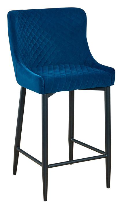 26" Velvet And Metal Low Back Counter Height Bar Chairs (Set of 2) - Blue / Black