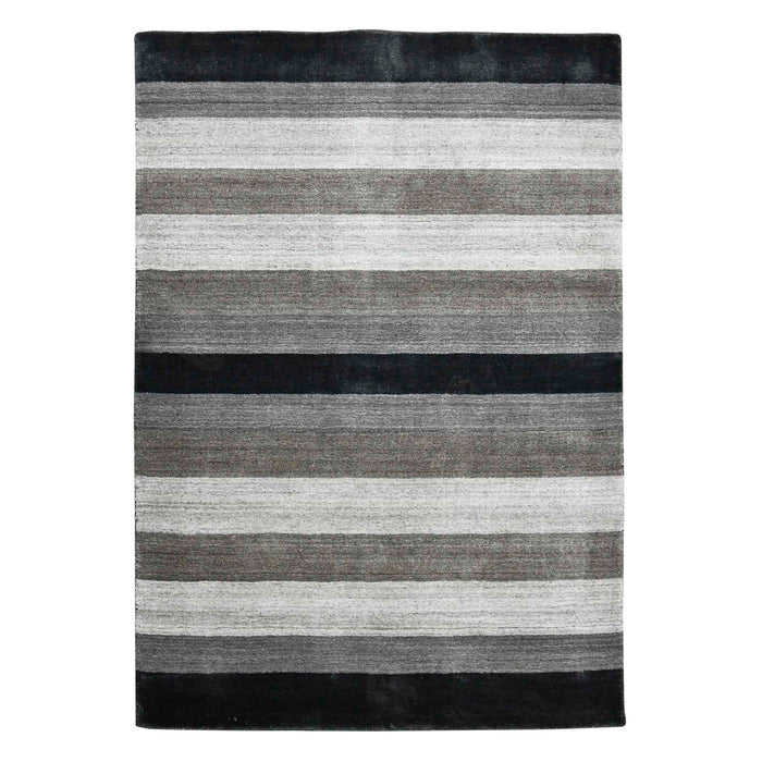 5' X 8' Wool Striped Hand Woven Area Rug - Black And Gray