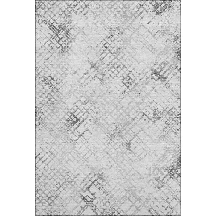 10' X 14' Abstract Geometric Washable Area Rug Polyester With UV Protection - Gray And Silver