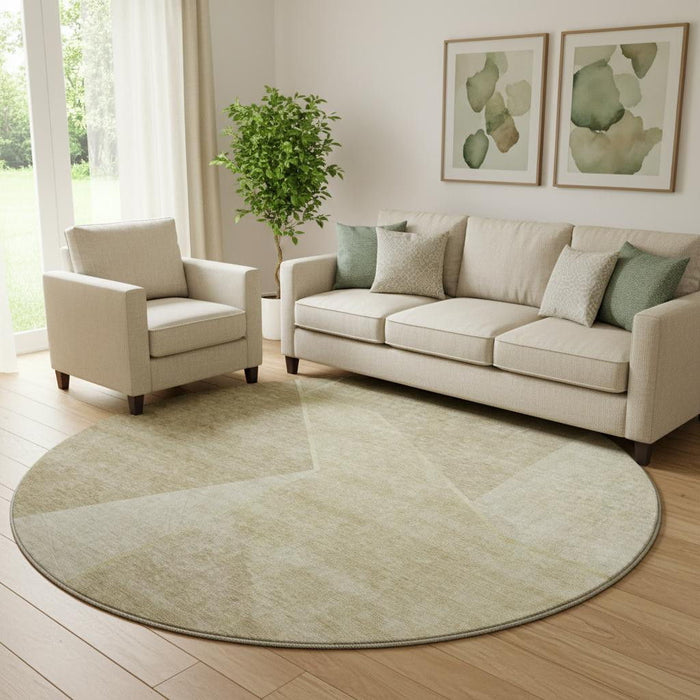 8' Geometric Washable Round Rug With UV Protection (653728) - Beige / Ivory