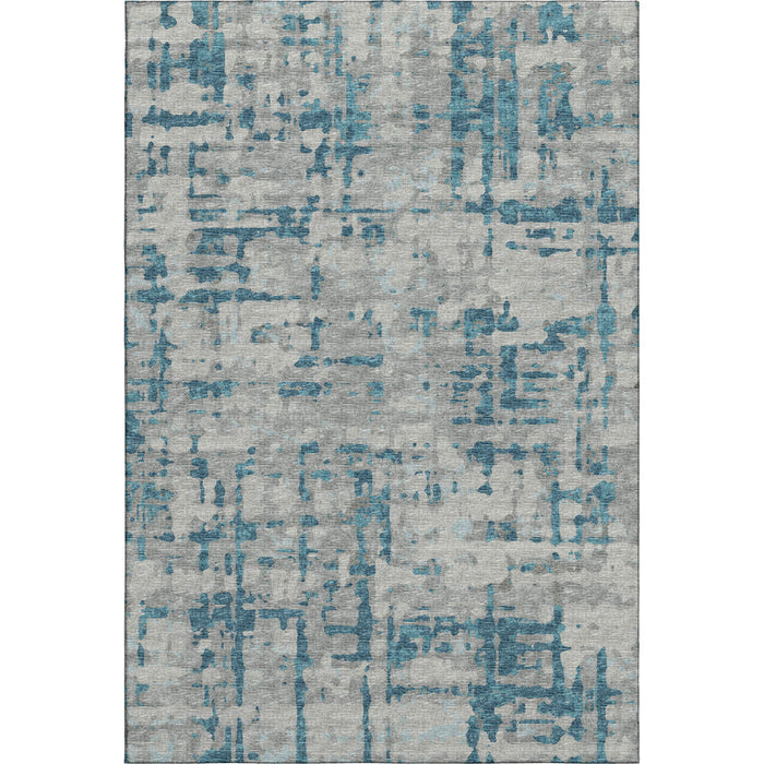 10' X 14' Abstract Washable Area Rug With UV Protection - Persian Blue And Gray