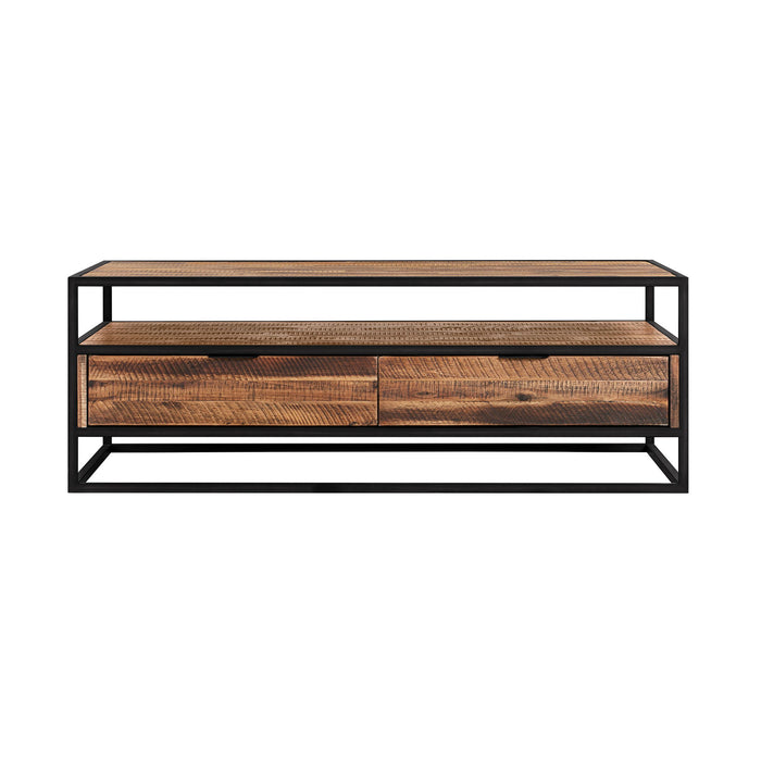 Solid Wood And Metal Coffee Table With Two Drawers And Shelf - Brown And Black