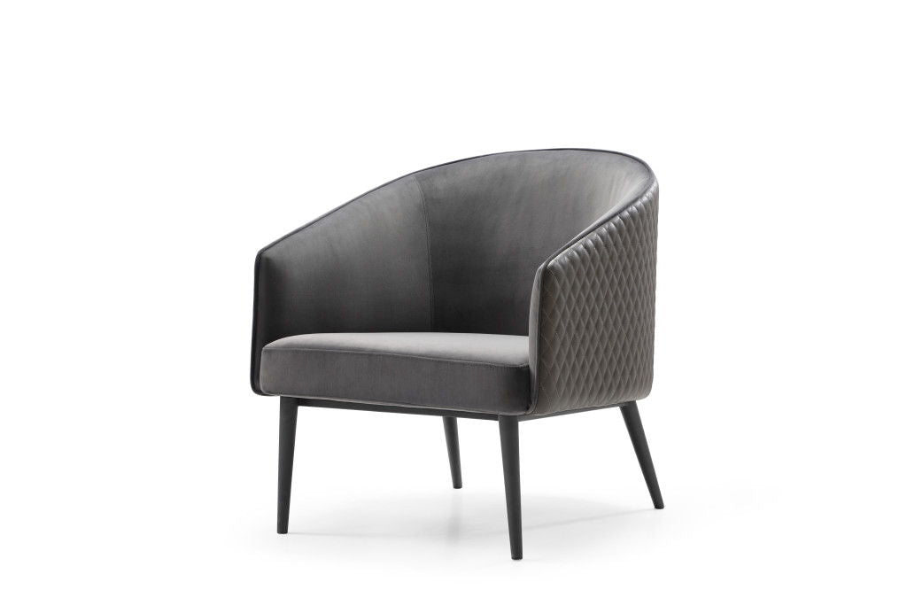 Tufted Velvet Faux Leather Metal Lounge Chair - Gray