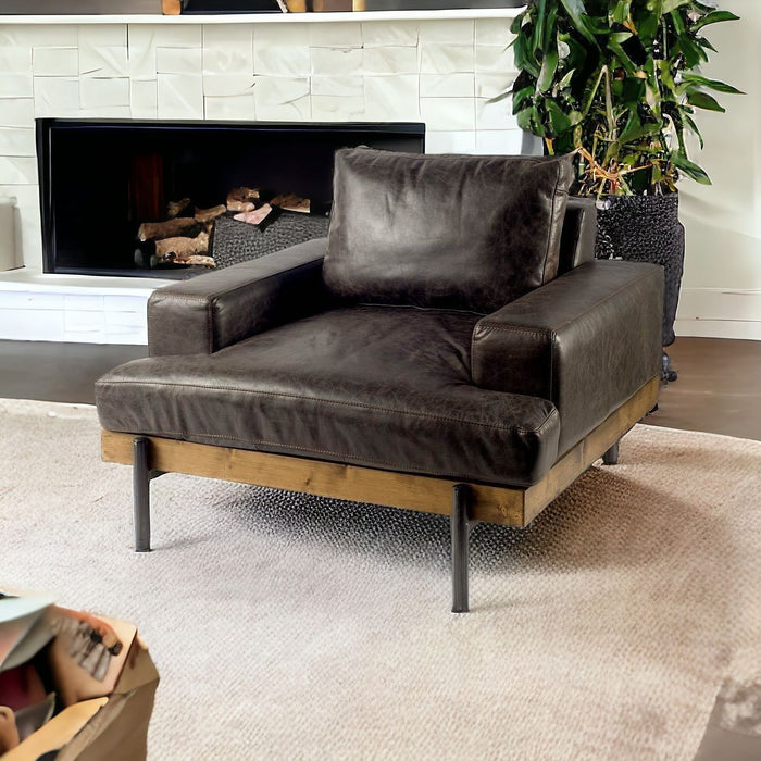 Faux Leather Distressed Club Chair - Black