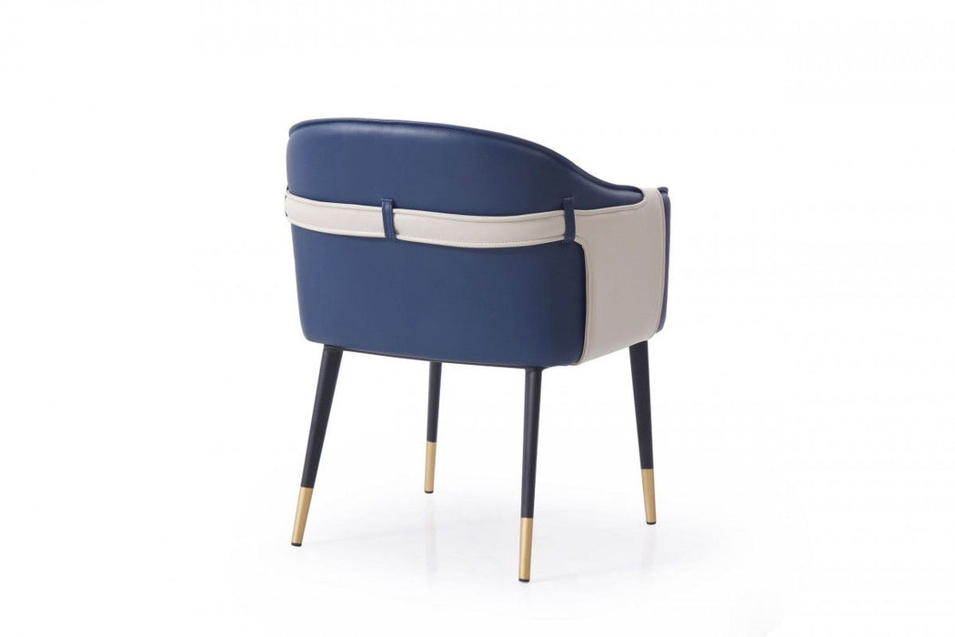 Upholstered Faux Leather Dining Arm Chair - Blue / Beige