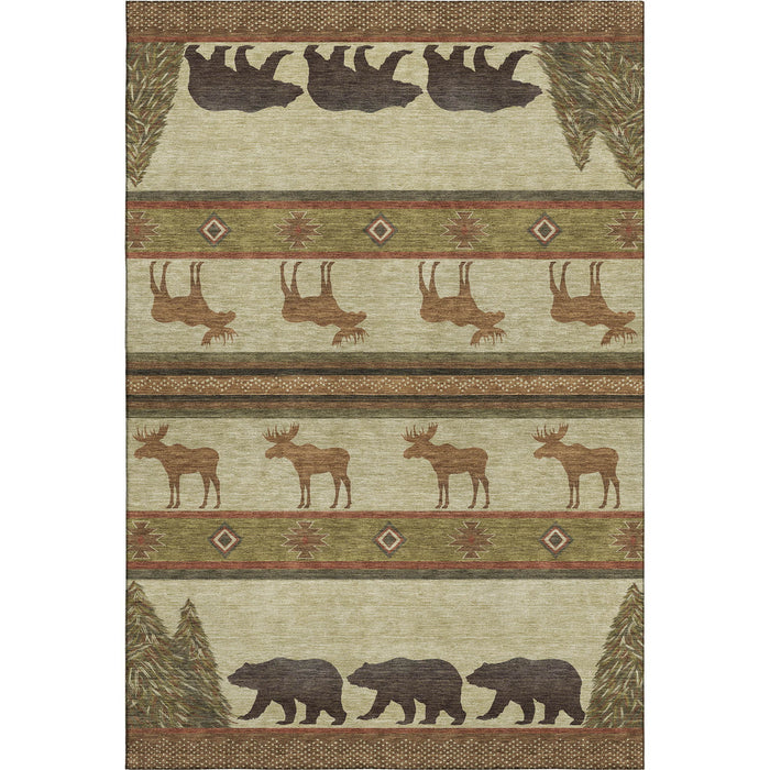10' X 14' Lodge Animal Print Washable Area Rug With UV Protection - Brown