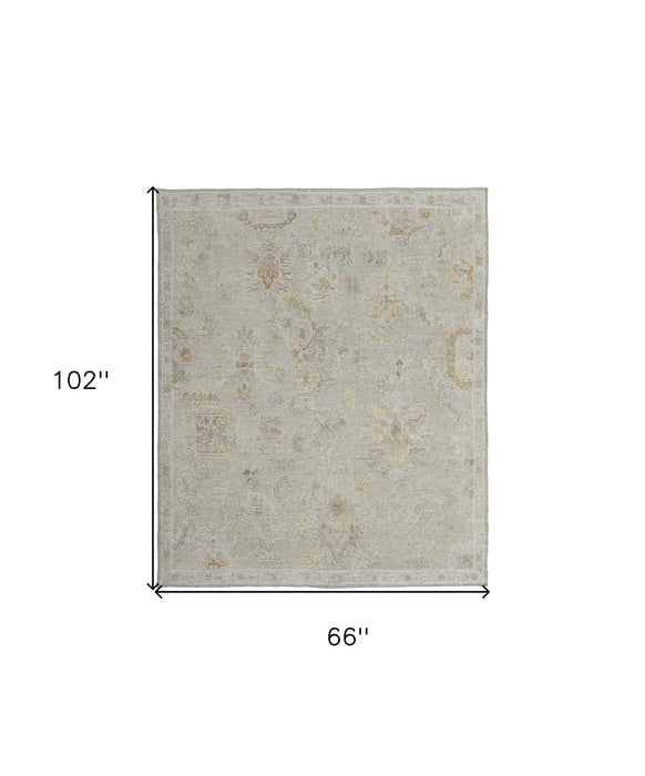 6' x 9' Wool Floral Hand Knotted Area Rug - Gray And Brown