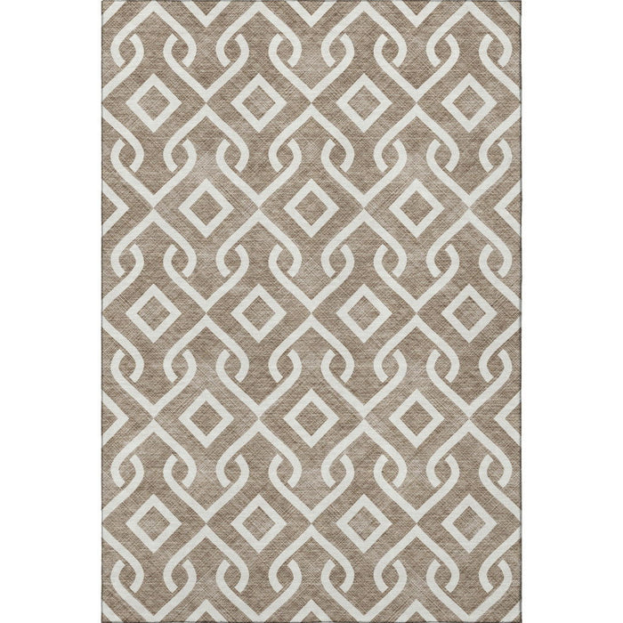10' X 14' Geometric Washable Area Rug With UV Protection (652485) - Brown / Ivory