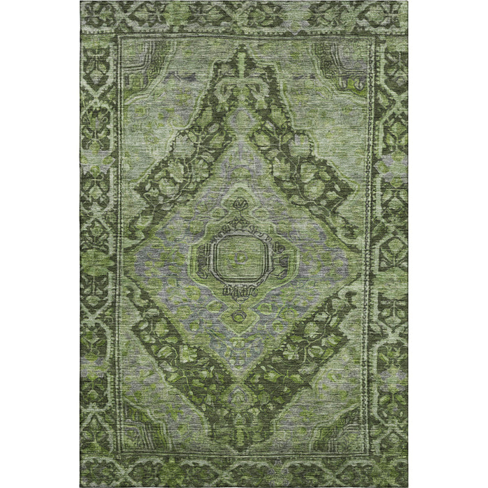 10' X 14' Oriental Washable Area Rug With UV Protection (700547) - Olive Green / Gray