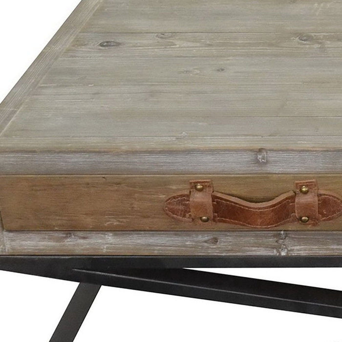 Rustic Handcrafted Wood And Iron Coffee Table - Natural