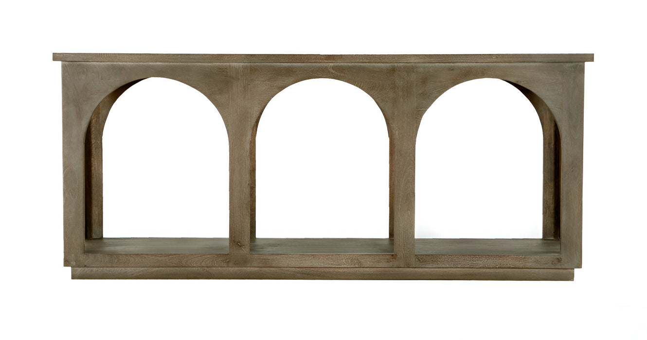 77" Solid Wood Distressed Console Table With Arch Detailing - Brown