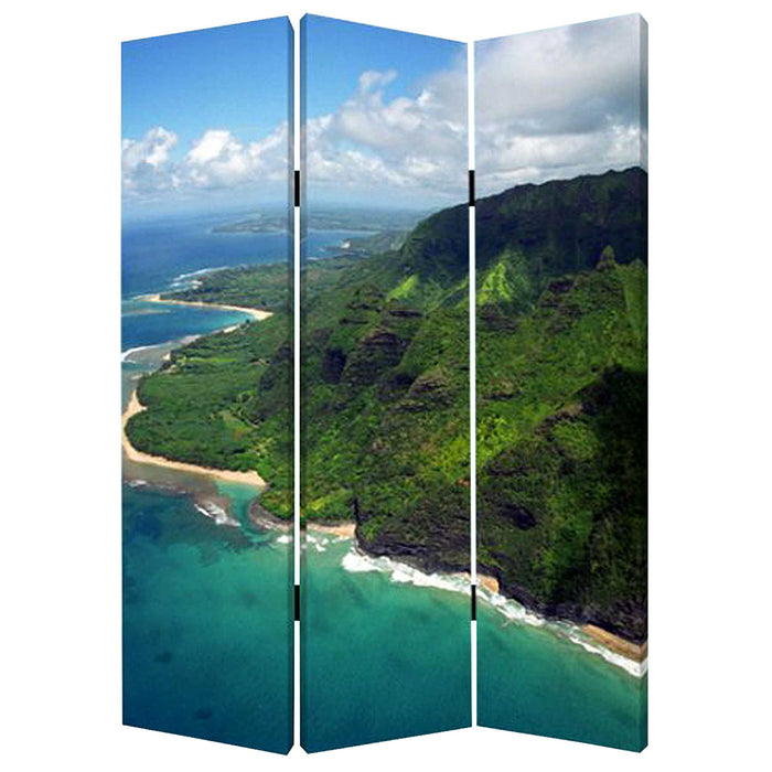 Wood Canvas Palm Tripical Screen - Multi Color