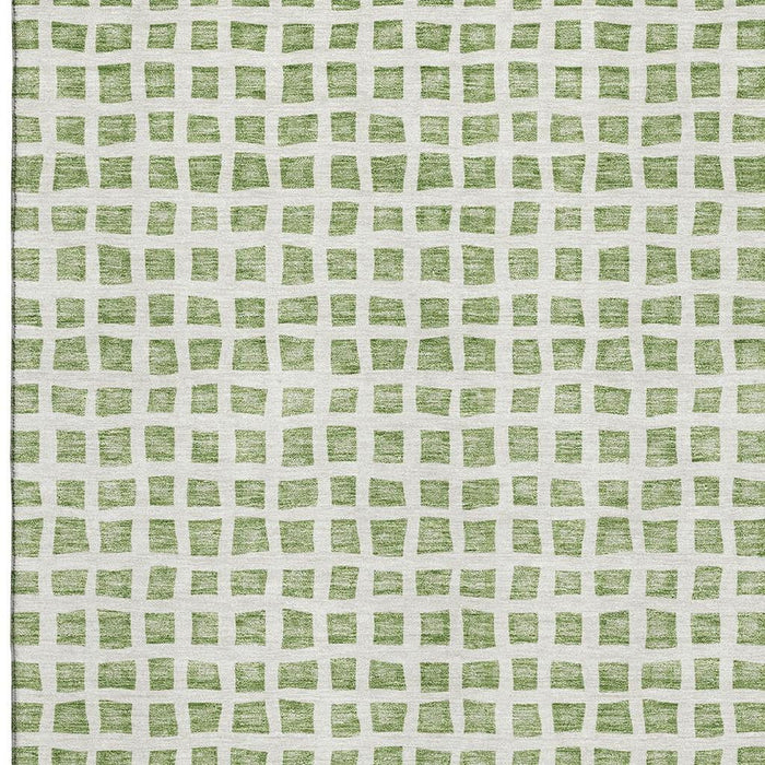 10' X 14' Geometric Washable Area Rug Polyester With UV Protection - Artichoke Green And Ivory