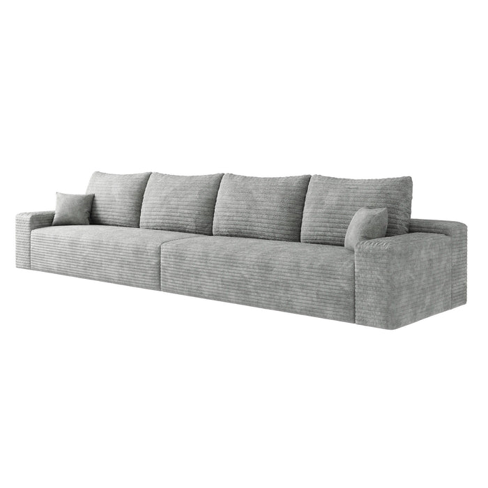 140" Corduroy Modular Compression Foam Sofa With Toss Pillows - Gray