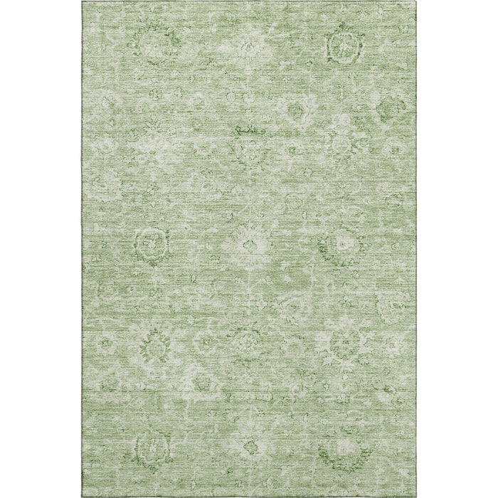 10' X 14' Damask Washable Area Rug With UV Protection (684052) - Artichoke Green / Ivory
