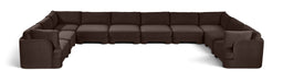 Meridian Furniture Hammond velvet performance fabric 10-piece sectional sofa with plush cushions and modern design.