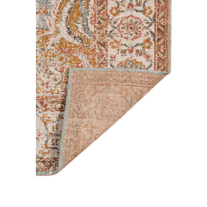 9' x 12' Oriental Power Loom Worn Faded Area Rug - Sea Blue And Orange