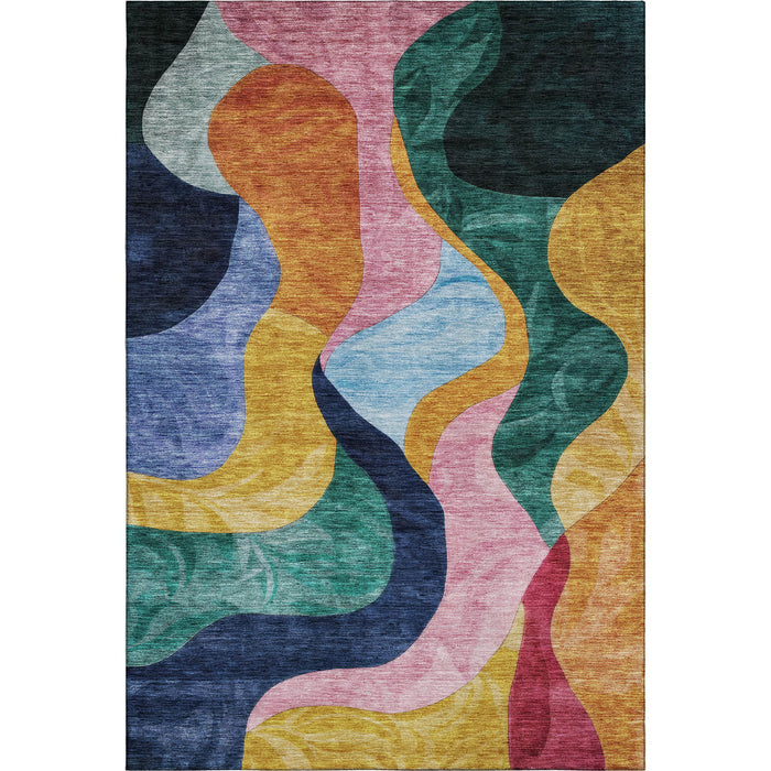 10' X 14' Abstract Washable Area Rug With UV Protection (684846) - Green / Orange / Teal / Pink