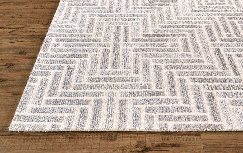 8' Round Wool Geometric Hand Tufted Area Rug - Tan And Gray