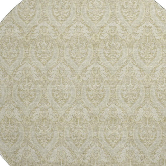 8' Floral Washable Round Rug With UV Protection (649771) - Beige / Ivory