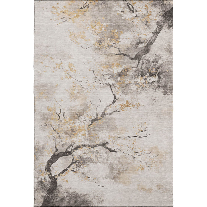 10' X 14' Floral Washable Area Rug With UV Protection (701617) - Beige / Gold / Charcoal