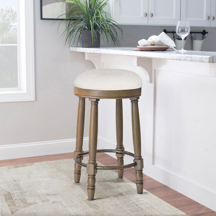 Set of two Giga 360° swivel wooden barstools with upholstered seats, counter height, perfect for kitchen or bar area.