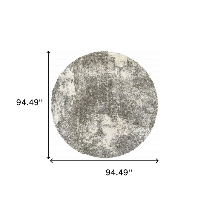 8' Round Distressed Abstract Area Rug - Gray And Ivory