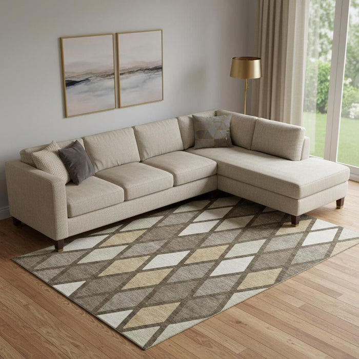 10' X 14' Geometric Washable Area Rug With UV Protection (670465) - Brown / Beige / Gold