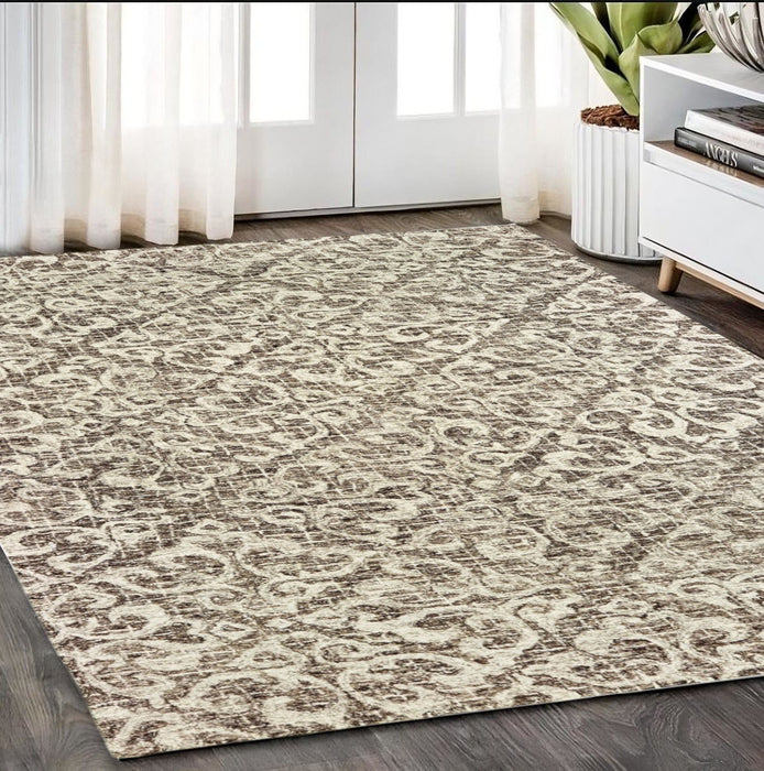 5' X 8' Wool Floral Hand Tufted Area Rug - Brown And Ivory