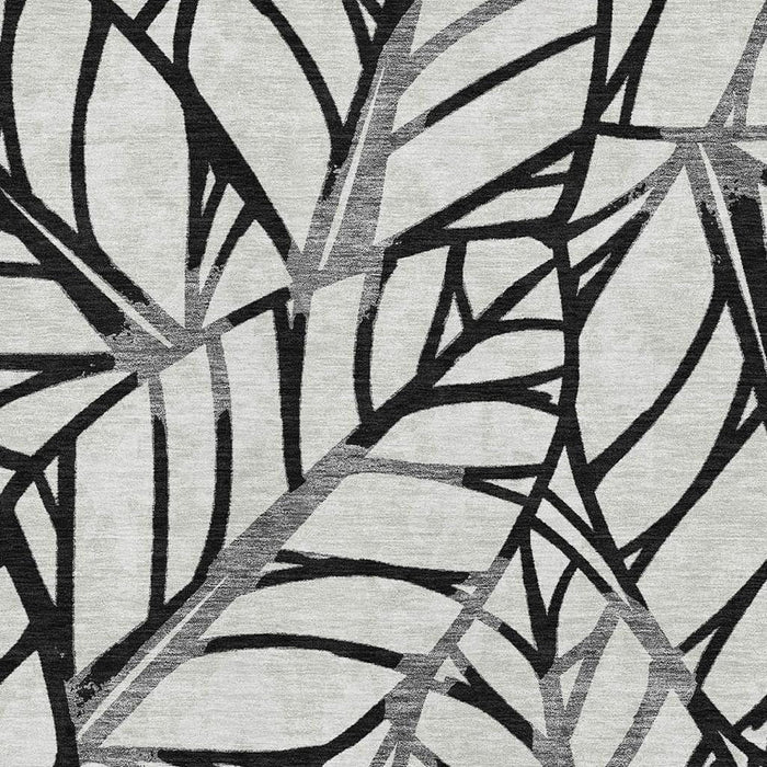 9' X 12' Floral Washable Area Rug With UV Protection - Black And Beige
