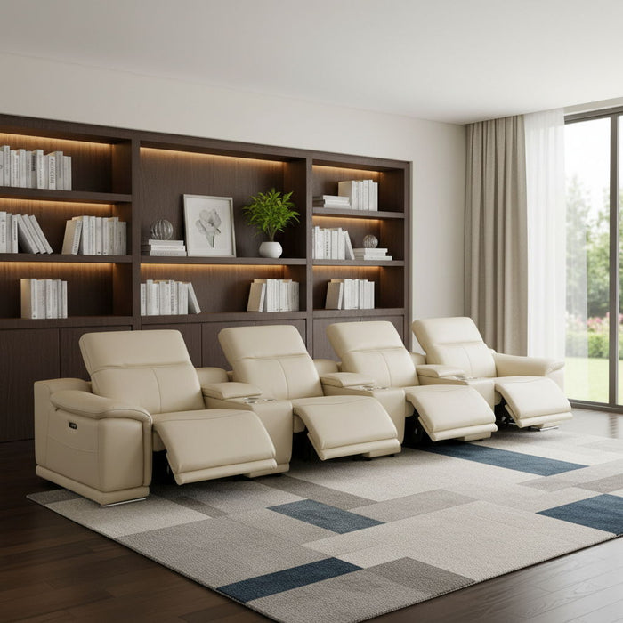 Italian Leather Reclining Metal USB Sofa (720411) - Beige