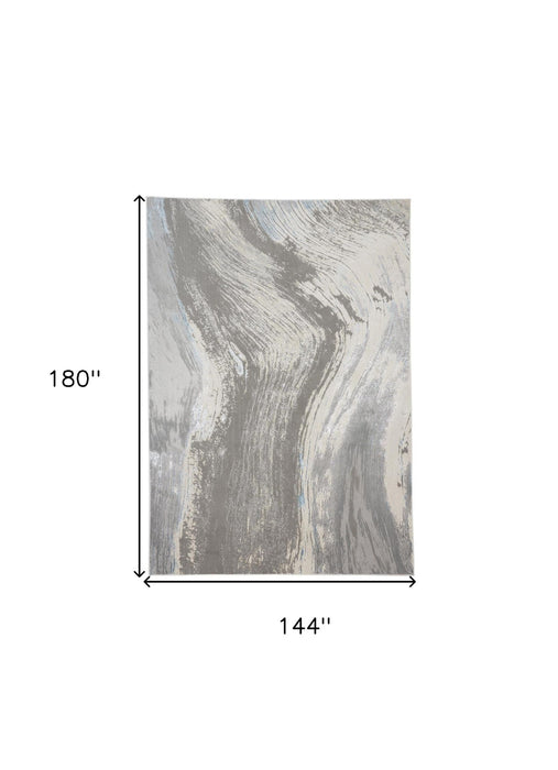 12' x 15' Abstract Area Rug - Gray Ivory And Blue