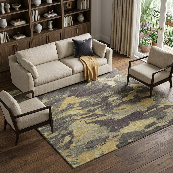 10' X 14' Abstract Washable Area Rug With UV Protection (693108) - Charcoal / Gold