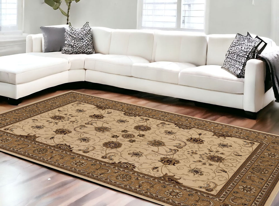 10' x 13' Oriental Washable Non Skid Area Rug - Beige And Brown