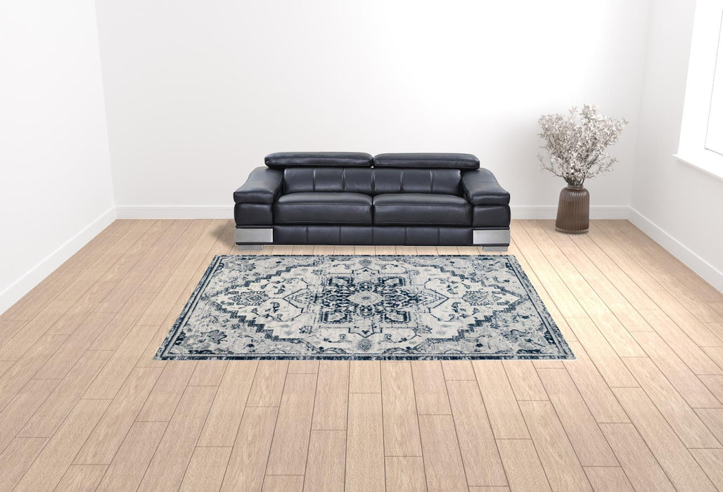 9' x 12' Medallion Power Loom Area Rug - Navy And Ivory
