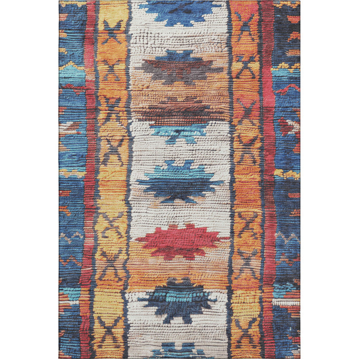 10' X 14' Tribal Washable Area Rug With UV Protection (709048) - Navy Blue / Orange / Red