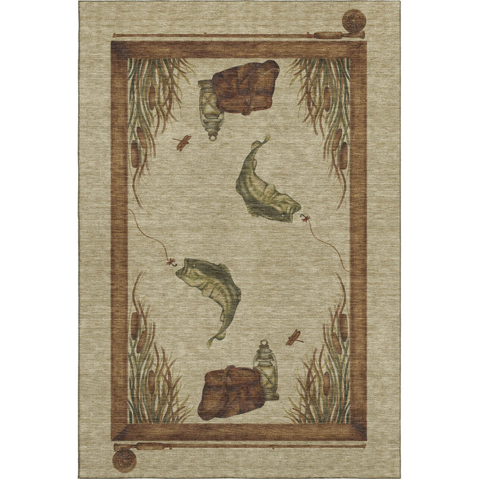9' X 12' Nautical Washable Area Rug With UV Protection - Khaki