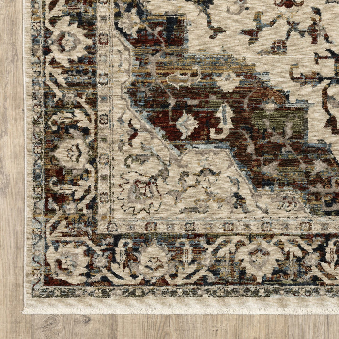 8' X 11' Medallion Area Rug With Fringe - Ivory And Red