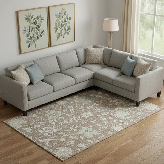 10' X 14' Floral Washable Area Rug With UV Protection (705929) - Taupe / Ivory / Gray