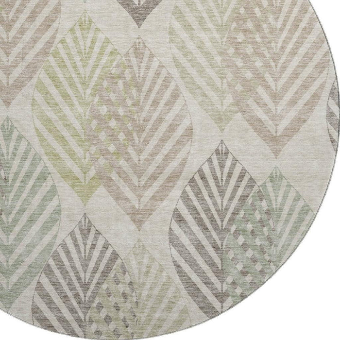 8' Transitional Floral Washable Round Rug With UV Protection - Beige
