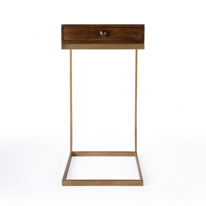 Solid And Manufactured Wood Square End Table With Drawer - Natural Brown